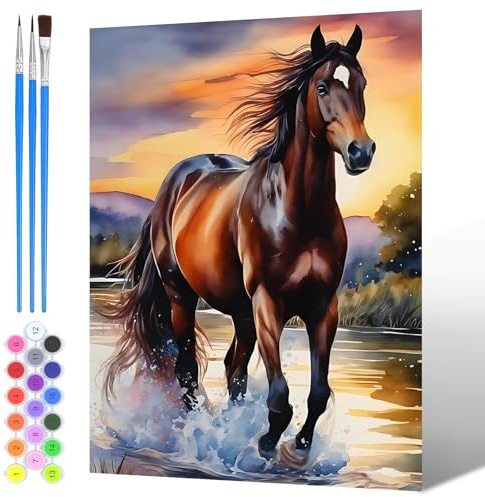 NAIMOER Peinture par Numero Chevaux Adulte Enfants, Peinture Numero Animaux pour Adultes, Pinceaux et Peintures Toile Cadeaux 30x40cm