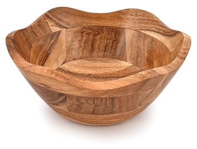 Mahasu Fruit Bowl Acacia Wood Ruffle Decorative Style Home Decor for Dining Table Fits Bread, Fruits, Salad or Popcorn (9 x 9 x 4)