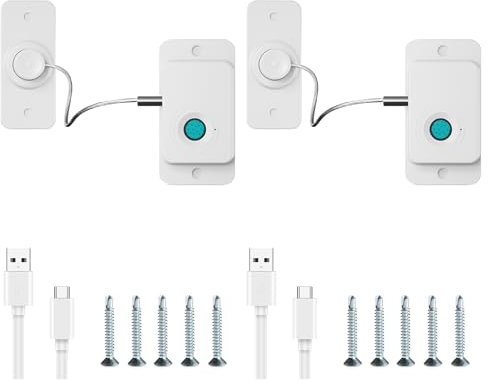 Cerradura para frigorífico con huellas dactilares, seguro para armarios de bebé, seguro para niños sin taladrar, seguro para ventanas infantiles, carga USB, adecuado para el hogar y la oficina (blanco