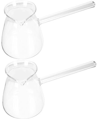 HOMOBABE 2pcs 450ml Glass Coffee Pot and Milk Pot Side Handle Heat-Resistant Borosilicate Glass Teapot Suitable for Stove and Household Use