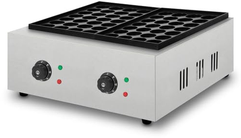VERTES Takoyaki Maker, Macchina per Takoyaki 4000W, Grill con alloggiamento in acciaio inox, 2x Temperatura a 300 °C, 2x Piastra grill in ghisa con rivestimento antiaderente, 56 cavità rotonde