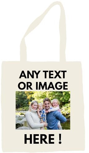 PrintPact Bolsa de algodón personalizada, capacidad de 15 litros, lona personalizada con nombre e imagen, natural, 155 g/m²