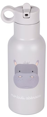 Villa d'Este Home Tivoli 1996 Gourde isotherme 420 ml en acier inoxydable avec bec verseur Motif hippopotame Les Petites Safari