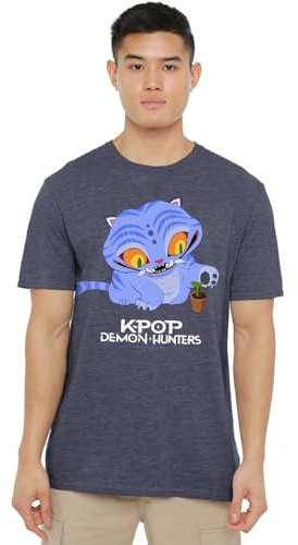 Kpop Demon Hunters Unisex K-pop Demon Hunters - Cute Derpy Tiger Cartoon Unisex T Shirt, Heather Navy T-Shirt
