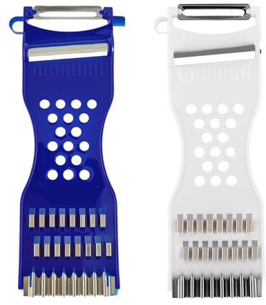 2 Stück Gemüseschäler, 6-in-1 Multifunktions Sparschäler, Obstschäler & Gemüseschäler, Zwiebelschneider, Küchenhobel, Vegetable Chopper Dicer, Julienne, Für Rechts- und Linkshänder,(Weiß und Blau)
