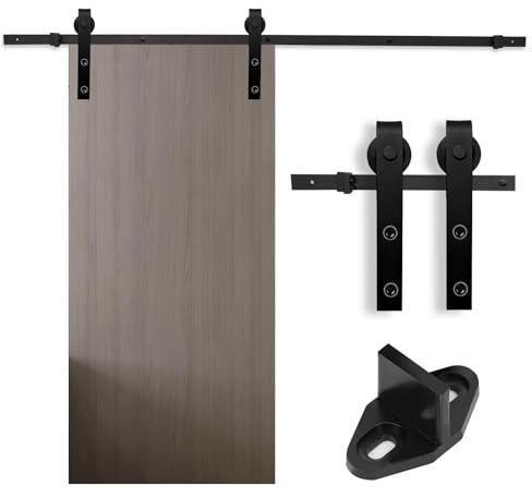 Eikuavons Schiebetürbeschlag Set, 5FT (152cm) Schiebetürsystem Schiebetüren mit Laufrollen und Schiene,Tragfähigkeit 150kg, Schiebetür Hängeschiene für Einzelne Holztür Tür, Rechteck