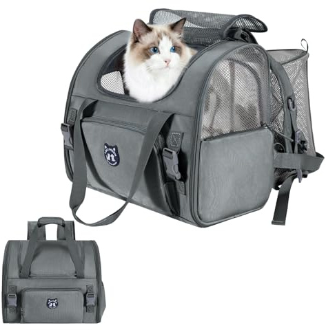 Lollimeow Erweiterbarer großer Katzentragerrucksack, unterstützt bis zu | Rucksack, wasserdicht, zusammenklappbar, atmungsaktiv, Fluggesellschaften zugelassen, Sichtschutzvorhang, waschbares Polster