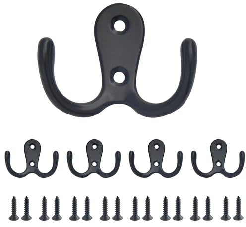 SZWLJ 5x Schwarz Doppelhaken Garderobenhaken Kleiderhaken Bad Kuche | Zum Schrauben. Fur Kleidung & Kuchenutensilien. Geeignet fur Badezimmer und Kuche. Schwarz. 5er Set.