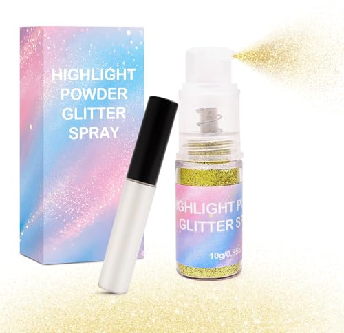 JJKOL Spray Paillettes Visage Corps, Spray Paillette Cheveux avec Flacon Adhésif, Maquillage Paillette Highlighter Lumineux en Poudre Libre, Glitter pour Makeup Vetement Carnaval Fête, Jaune Doré