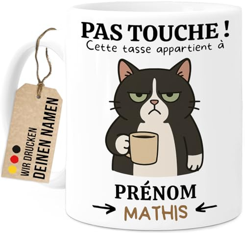 Tassenliebling Cupdarling® Mug personnalisé – Tasse humoristique avec prénom - Pas touche - Cadeau femme original pour collègue - Mug humour collegue - Tasse café thé 330ml - Chat