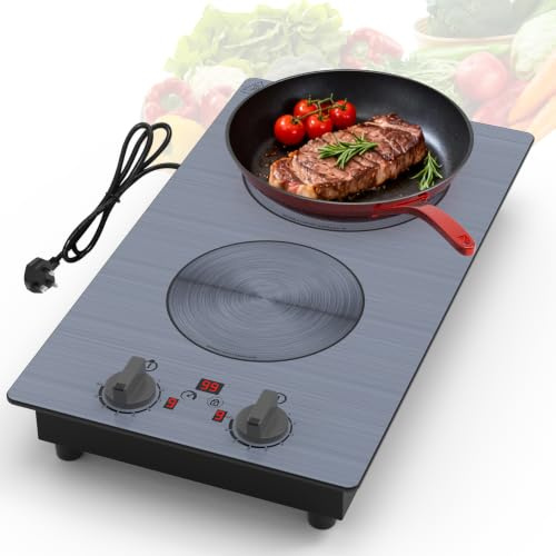 GlHETKUT Induction Hob,220V 3000W double burner hot plate with LED touch control,9 Power Levels, Kids Lock & Timer,Overheat Protection,Induction Hob 2 Burner