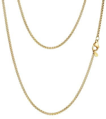 PROSTEEL Mens Necklace Chain Round Box Chain for Men Women Thin Black/Silver/Gold Plated Hypoallergenic 316L Stainless Steel Jewellery (with Gift Box)