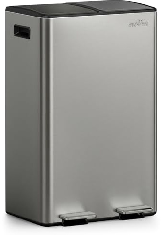 mVm Mülleimer Küche,60 Liter Treteimer,2 x 30 Liter Treteimer, 2 Fächer, Mülltrennsystem, Abfalleimer Küche mit Inneneimer aus Kunststoff,Metall,Klappdeckel, Softclose, Luftdicht