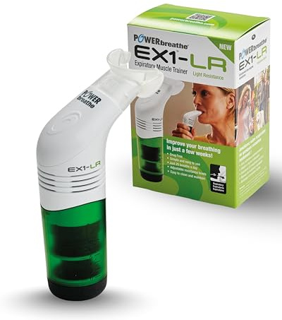 POWERBREATHE EX1 I Leichter Widerstand I Atemtrainer zur Stärkung der Atemmuskulatur I Exspirationsmuskeltrainer mit 11 Stufen I Atemtrainingsgerät für Atemübungen