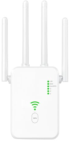 Ripetitore WiFi Potente per Casa, Amplificatore WiFi 300 Mbps con 4 Antenne,Amplificatore Segnale WiFi, Modalità AP/Repeater/Router, WPS, per Streaming Gaming (bianco)