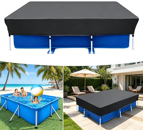 Schwimmbadabdeckung für Rechteckige 220 x 150 cm Pools, Rechteckige Pool Abdeckung mit Schnüre Design, Easy Set UV-beständig Staubdicht Wasserdicht Pool Protector für Planschbecken Rechteckig Aufblasb