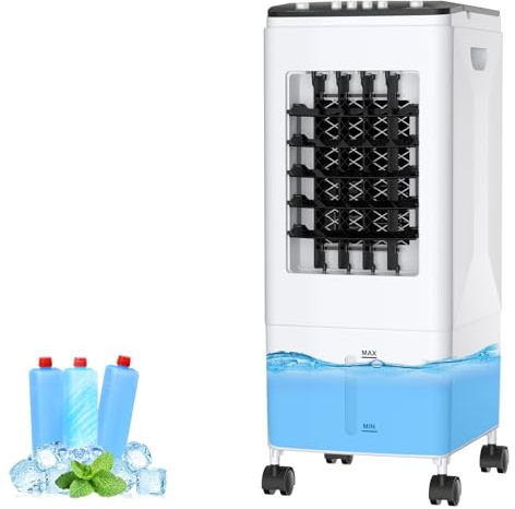 Portable Air Cooler Fan, 3-in-1 Evaporative Cooling with 6L Tank & Ice Packs, 35dB Quiet, 60°Oscillation, for Home Office Bedroom, Pet-Friendly & Energy Saving (60W) (Black)