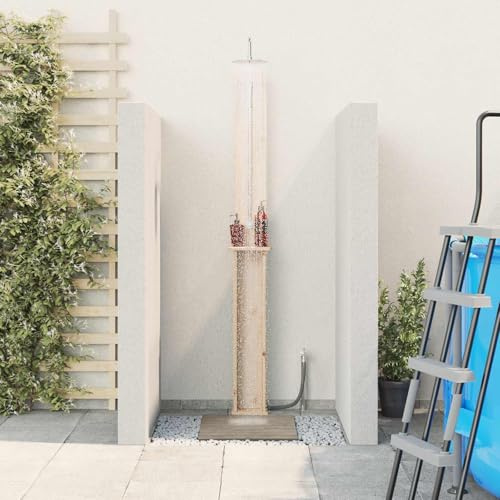 Runheo Douche d'extérieur en bois massif de pin et acier inoxydable 246 cm réglable en hauteur résistante aux intempéries avec pommeau de douche rotatif pour jardin, piscine, spa, jacuzzi