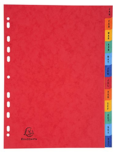 Exacompta - Ref 3109Z - Europa Collection - Printed Indices - Suitable for Use With A4 Documents, 225gsm Premium Pressboard, 12 Parts (Jan-Dec) - Multicoloured