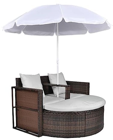 vidaXL Gartenbett mit Sonnenschirm Braun Poly Rattan