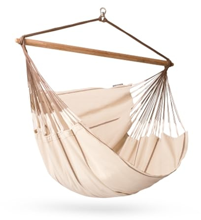 La Siesta®- Habana Hängesessel Kingsize Size für Entspannung & Stil: 360° Drehgelenk, hochwertiges Bambusholz- GOTS-zertifizierte Baumwolle.(Nougat)