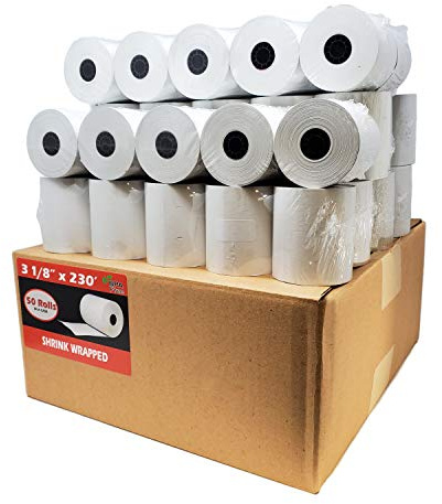 (50 Rolls) 3 1/8 x 230 Thermal Paper Receipt Rolls (55 GSM Premium Quality German Paper) Fits All POS Cash Registers BPA Free - BuyRegisterRolls