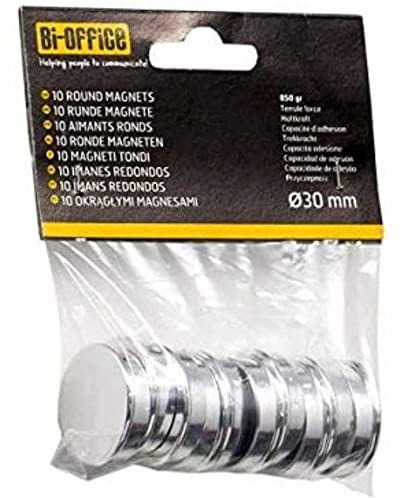 Bi-Office Magnete, 10 Stück,rund Durchmesser 30 mm – Silber