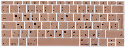 Russische/Deutsche Silikon Abdeckung für MacBook Pro 13 (A1708 - ab Mitte 2016 ohne Touch Bar) und MacBook 12 Retina (A1534), Tastaturschutz - Gold