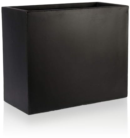 IDEALIST 50cm Trough | Black Reinforced Stone Rectangular Planter | Garden Plant Pots with Drainage Holes L50 W20 H40 cm, 23 litres
