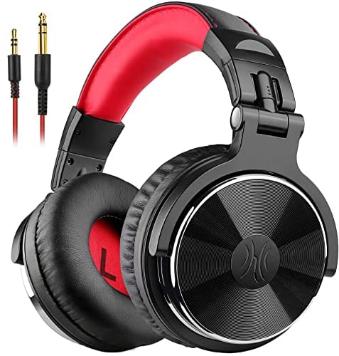 OneOdio Over Ear Kopfhörer mit Kabel, 50mm Treiber, Bassklang, 6.35 & 3.5mm Klinke, Share-Port, Geschlossene DJ Headphones für Studio, Podcast, Monitor, Handy, PC, MP3/4 (Pro-10 Rot)