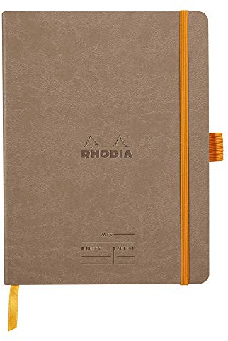 RHODIA 117784C - Taupe Meeting Soft Notebook - A5+ - Pre-Printed Date/Notes/Action - 160 Detachable Pages - 90G Clairefontaine Paper - Bookmark, Pencil Holder - Faux Leather Cover - Rhodiarama