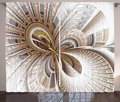 ABAKUHAUS Steampunk Rustikaler Vorhang, Abstrakte Fraktal-Kunst, Wohnzimmer Universalband Gardinen mit Schlaufen und Haken, 280 x 225 cm, Blasses Kamel Weiß