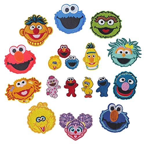 Meetlight patches zum aufbügeln,Sesamstraße patches, Cartoon aufnäher, bügelflicken kinder Aufbügeln für Jacken, Jeans, Rucksäcke, Kleidung (18 Stücke)