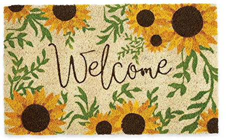 DII Natural Coir Doormat Willkommensmatte für den Außenbereich, Polyvinyl Chlorid (PVC) 100% natürliche Kokosfaser Polyvinylchlorid, Sonnenblume, 1'6 x 2'6 (Rectangular)