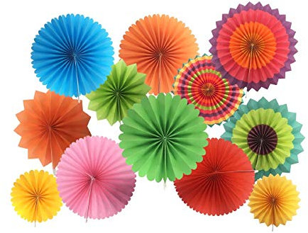 SD SPARKLING DREAM Hanging Paper Fans Decorations Round Pattern Paper Garlands Decoration for Birthday Wedding Graduation Events Accessories, Set of 12