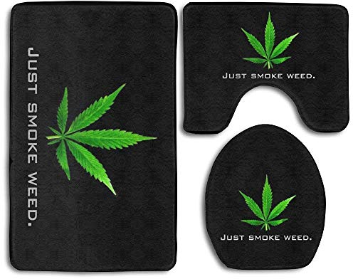 GGdjst 3 Stück Matte rutschfest Bad-Teppich - Flower Psychedelic Marijuana Weed Leaf Cannabis Skidproof Toilet Bath Rug Mat U Shape Contour Lid Cover for Shower Spa Multicolor3