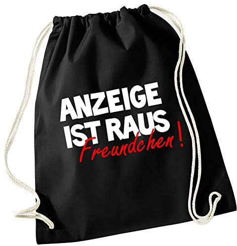 coole-fun-t-shirts ANZEIGE IST RAUS - FREUNDCHEN ! Turnbeutel Rucksack Tasche für Kinder Schwarz