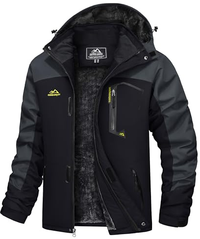 TACVASEN Impermeable Chaqueta de montaña vellón de los Hombres Chaqueta de esquí Caliente Multi-Bolsillos