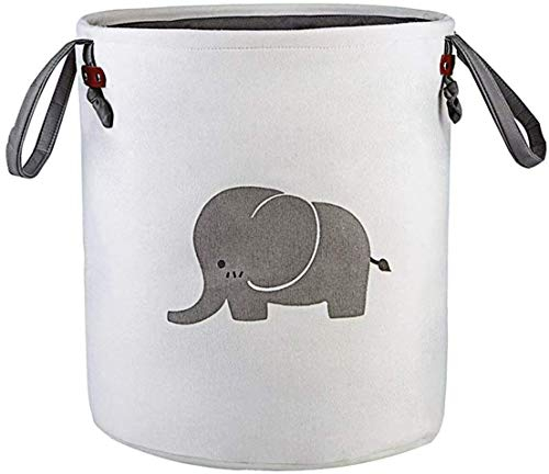 Faltbarer runder Aufbewahrungskorb aus Baumwolle für Babyzimmer, Spielzeug, Wäsche, Babykleidung, Geschenkkörbe (Elefant) (Grau)