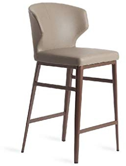 Angel Cerdá - Taburete Alto de Cocina Tapizado en Polipiel Color Visón - Diseño Moderno con Patas de Acero en Bronce Mate - Taburete para Barra de Cocina o Bar - 48 x 48 x 93 cm