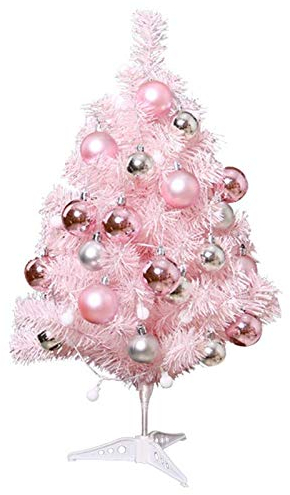 JYCRA Künstlicher Mini-Weihnachtsbaum, 60 cm, rosafarbener Tisch-Weihnachtsbaum mit LED-Lichterkette und hängenden Ornamenten für Weihnachten, Party, Heimdekoration