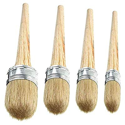 Kreidefarben-Wachspinsel-Set, natürliche Borsten, runde Pinsel mit Holzgriff für Acryl-, Ölmalerei, Wachsmöbel, Heimdekoration, Glasur, Keramik, Schablonen-Projekt (4 Stück)