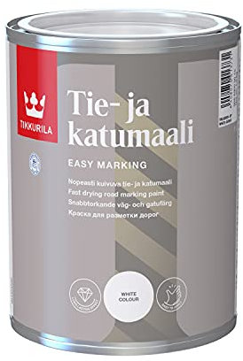 TIKKURILA Road Marking Paint - Fast-Drying Paint For Asphalt & Bitumen (Water-Based) - White - 1 Litre