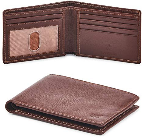 Herren-Geldbörse aus echtem Leder, RFID-blockierend, schmal, minimalistisch, Vordertasche, dünn und stilvoll, mit Ausweisfenster, in Geschenkbox, Cognac Nappa, 4 inches x 3.25 inches x 0.75 inches