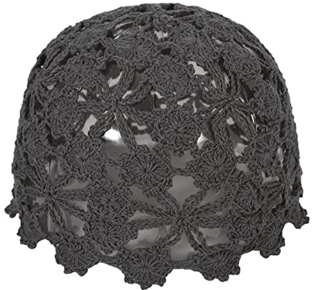 ZLYC Damen-Beanie-Mütze aus Baumwolle, gehäkelt, handgefertigt, gestrickt, mit Cutout, Blumenmuster, Uni Grau, Einheitsgröße