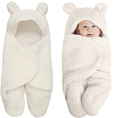 MUSUNFE Baby Swaddle Decke, Deal für Baby, Ultra-Soft Plüsch Essentiell für Säuglinge 0-6 Monate -Jungenzubehör und Neugeborene Registrierung, Perfektes Baby Girl Duschgeschenk (Weiß)