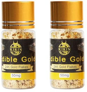 KIRIN Essbare Blattgold Flocken 100mg 24 Karat Gold Streuer zum Basteln Lebensmittel Kuchen Backen Dekorfolie Künstlerbedarf
