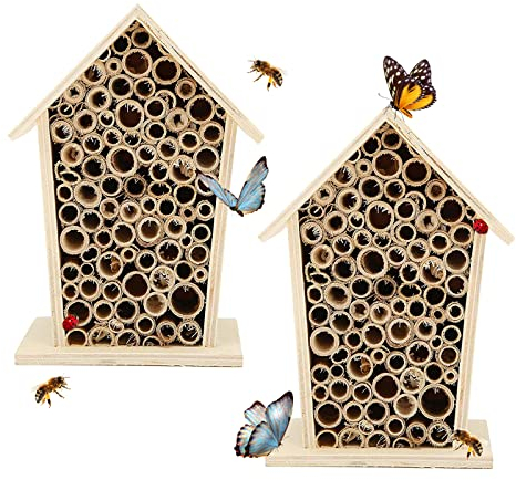 2 Stücke Insektenhotel Bienenhotel,Nisthilfe für Wildbienen,Naturbelassen und Wetterfest,Naturbelassenes Insekten Hotel, Insektenhotels Bausatz, für Garten und Balkon Bienen Marienkäfer,Gartendeko