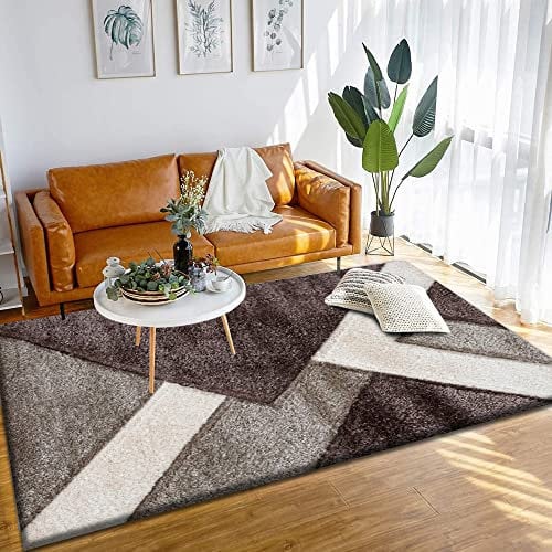 PHP Stylish Large Area Rugs For Living Room - Non Shedding Dense Pile Shaggy Rug For Bedroom Kitchen Carpet Runner Non Slip Floor Mat - Brown Beige Cream - Nova, 160 x 230 cm