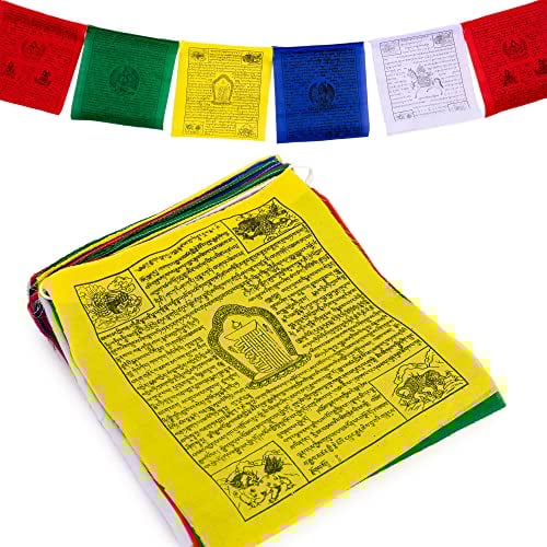 HIMALAYAN BAZAAR - Grands drapeaux de prière tibétains - 25,4 x 30,5 cm - Multi-colored - Drapeaux traditionnels imprimés à la main - Fabriqués à la main au Népal - 25 drapeaux